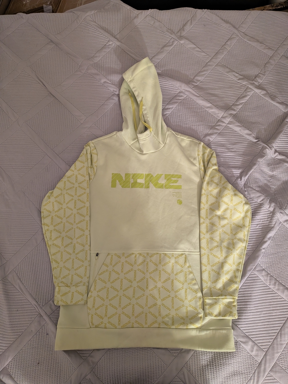Nike Men’s Pale Yellow Patterned Zip-Up Hoodie